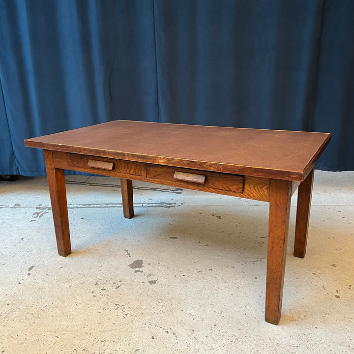 Large Oak Library Table with Storage