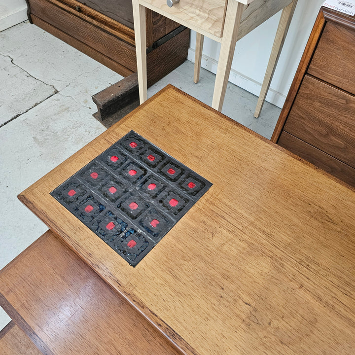 Danish Wooden Nesting Table w/ Inset Tile Detail