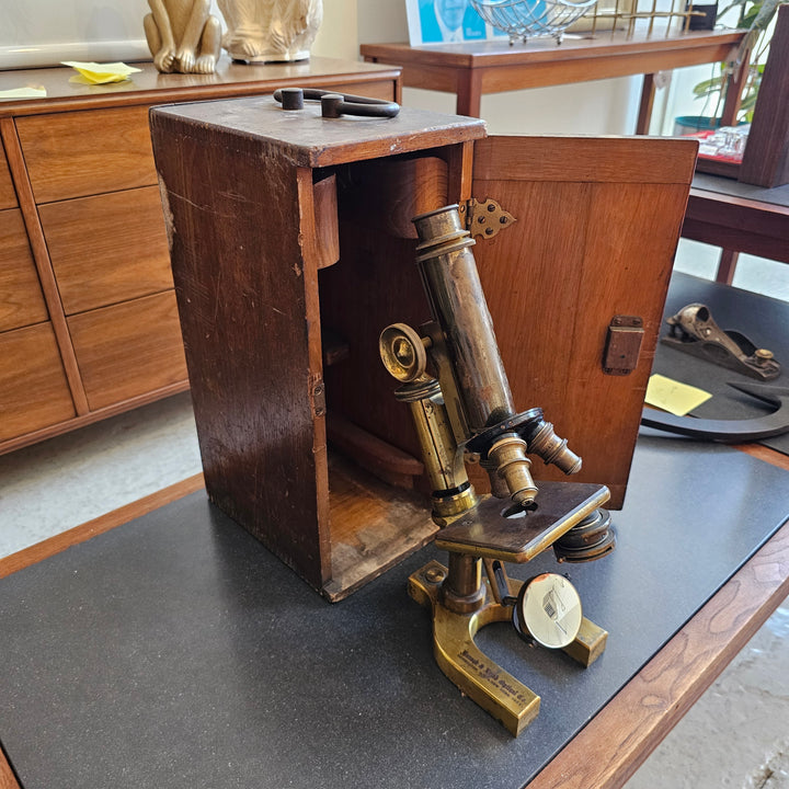 Antique Brass Microscope w/ Carrying Case