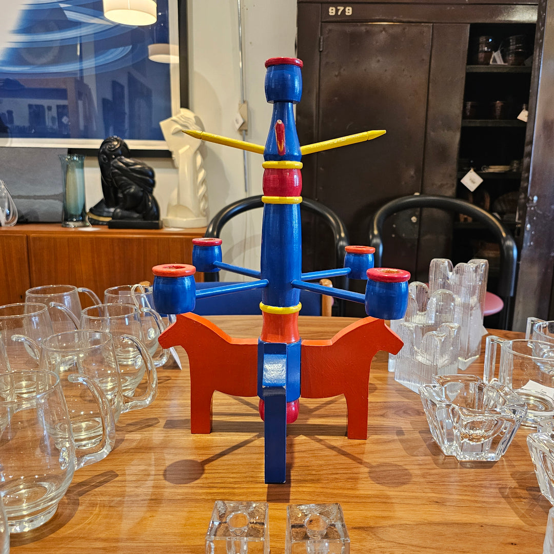 Large Swedish Dala Horse Candelabra