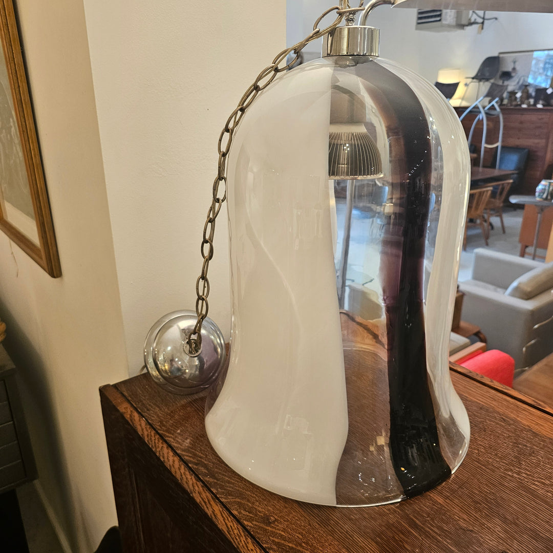 Vintage Murano Glass & Chrome Bell Pendant Light