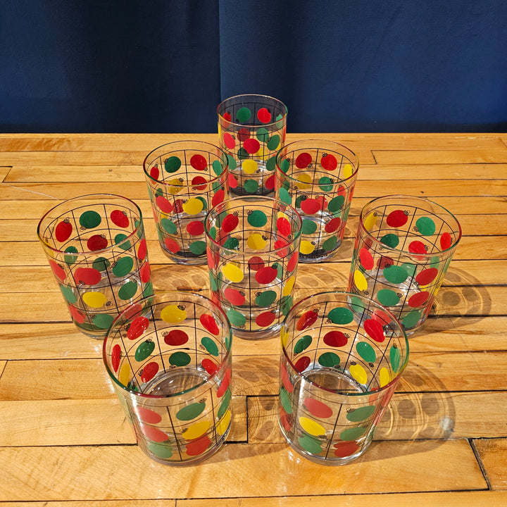 (8) Vtg Dept 56 Holiday Ornament Lowball Glasses