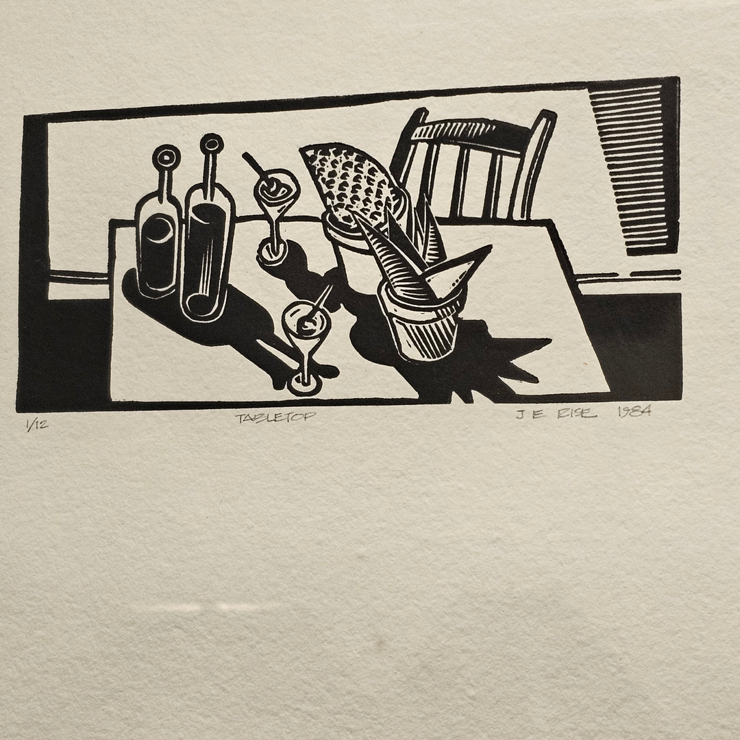 'Tabletop' Linocut by JE Rise