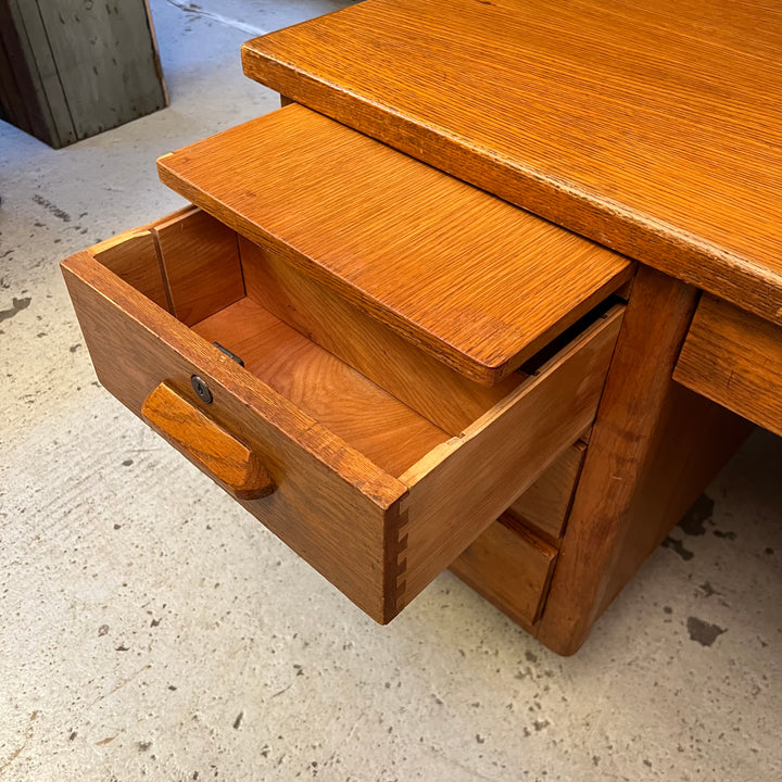 Large Double Pedestal Oak Desk