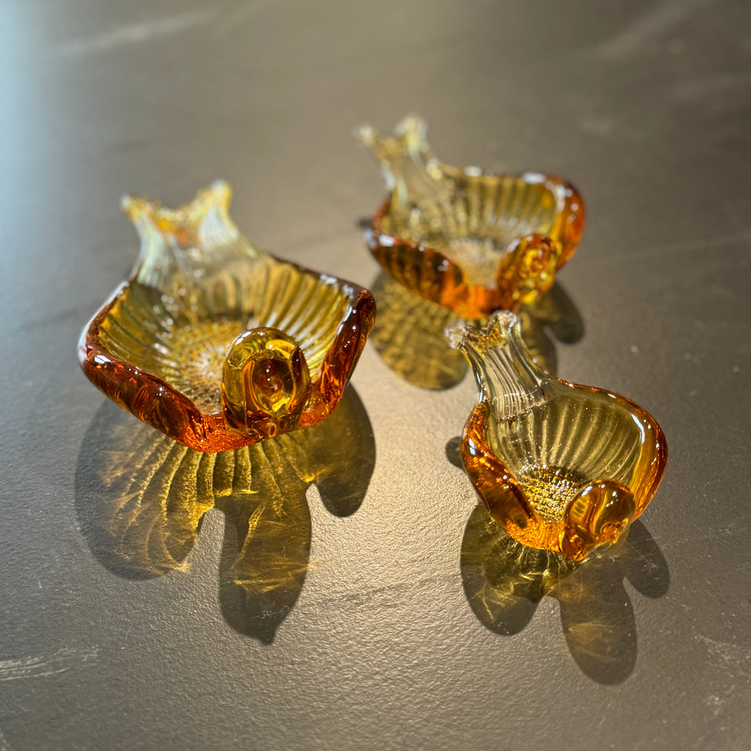 Set of 3 Gold Italian Glass Bird Stacking Trinket Bowls