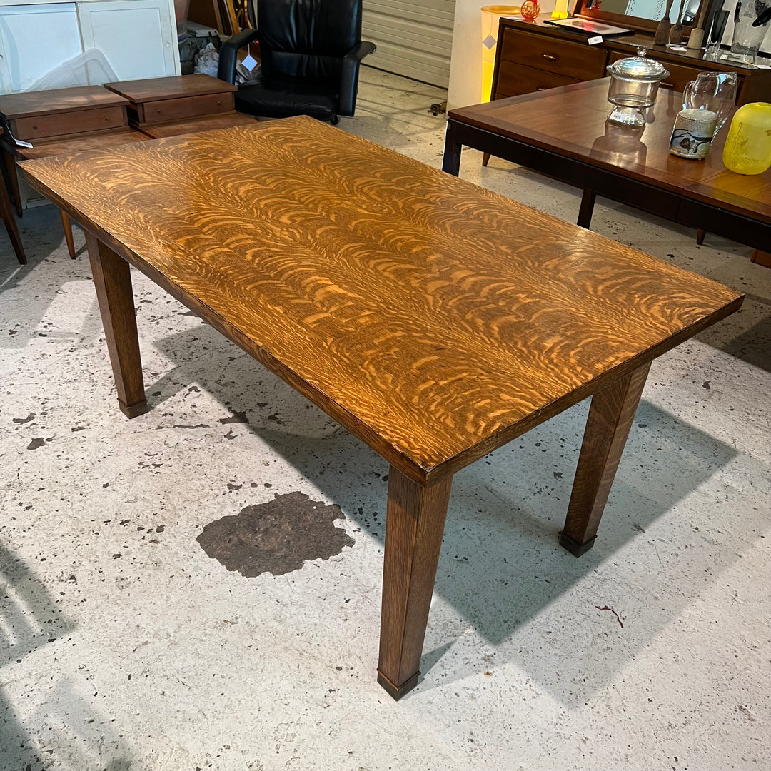 Antique Oak Library Table w/Brass Feet