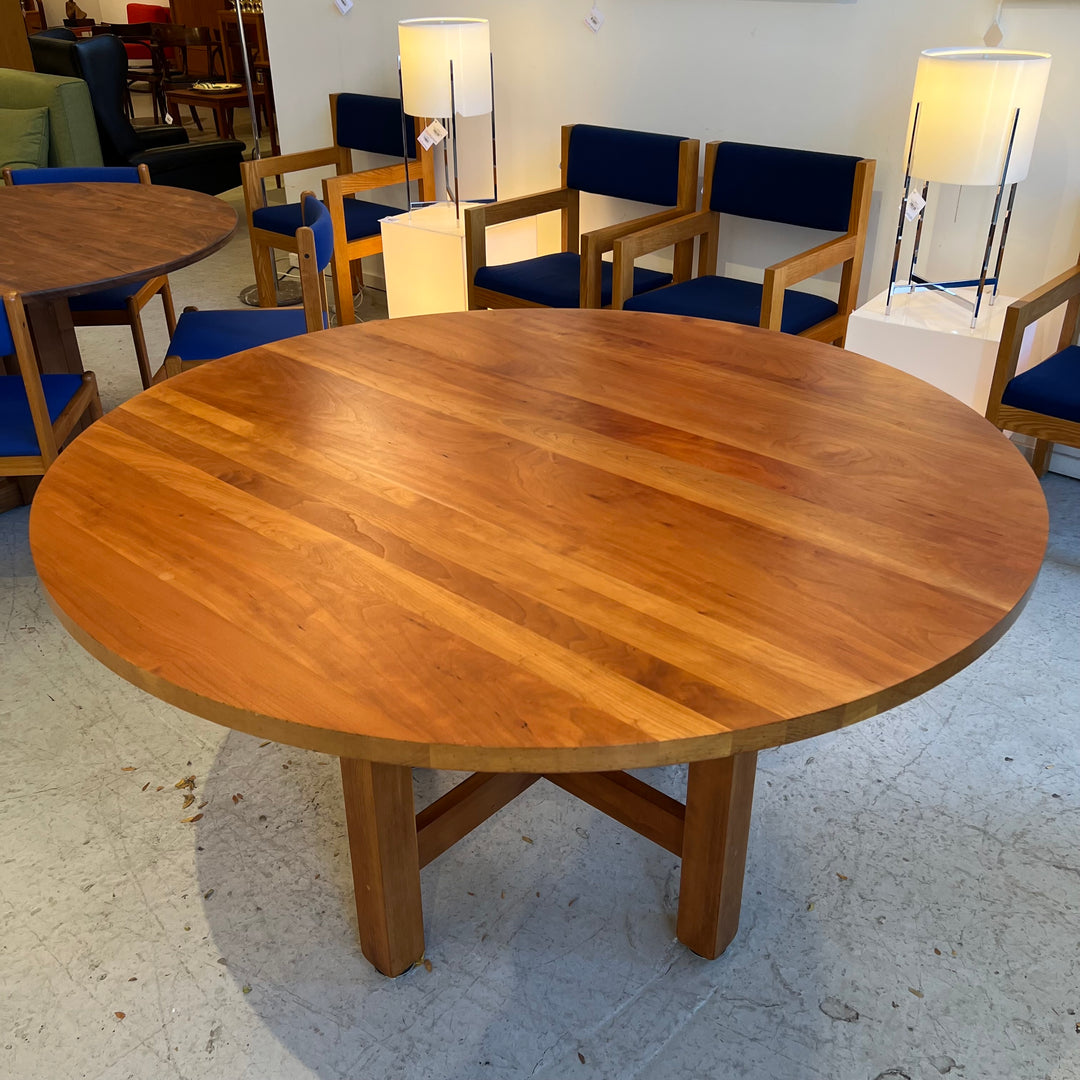 1980s Custom 54” Round Wood Dining Table w/Refinished Top