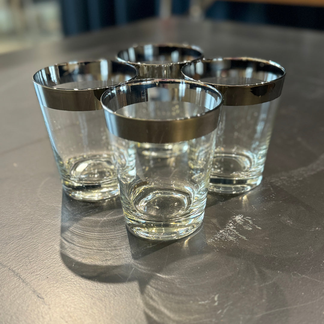 Set of 4 Platinum Band Double Rocks Glasses