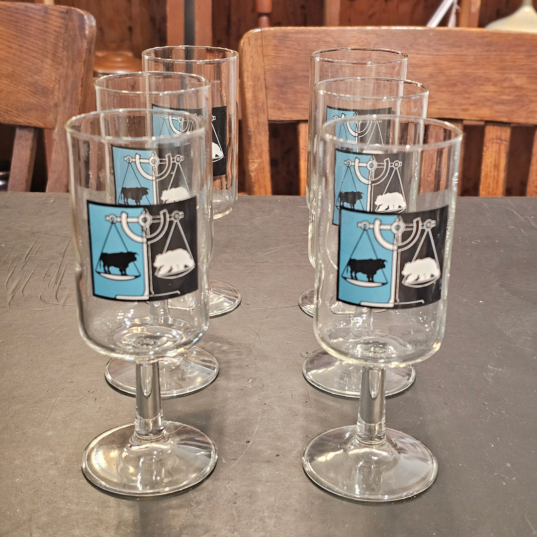 (6) Turquoise/Black Bull & Bear Cocktail Glasses
